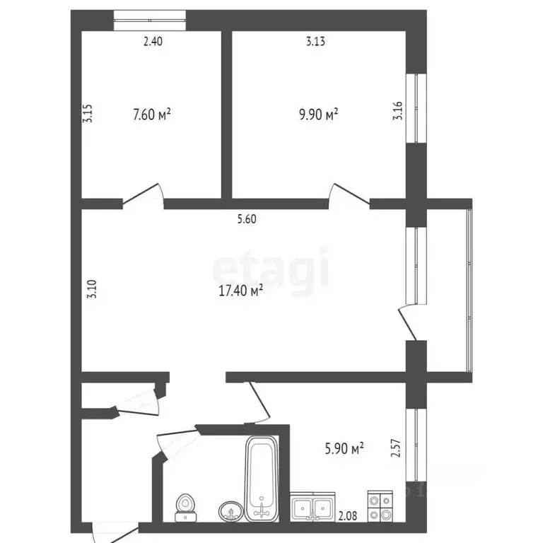 3-к кв. Омская область, Омск ул. Дианова, 5А (50.0 м) - Фото 1