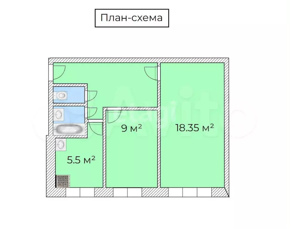 2-к. квартира, 45,5 м, 1/5 эт. - Фото 0