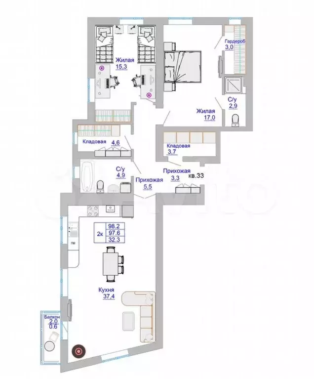 3-к. квартира, 97,8 м, 8/8 эт. - Фото 1