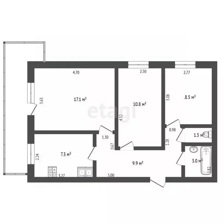 3-к кв. Алтайский край, Барнаул ул. Георгия Исакова, 156 (60.0 м) - Фото 2