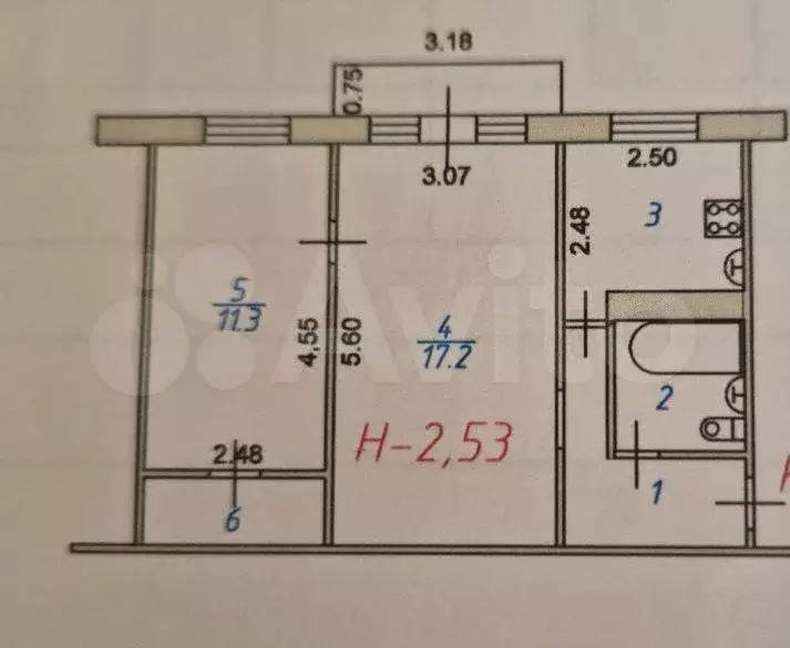 2-к. квартира, 44 м, 5/5 эт. - Фото 0