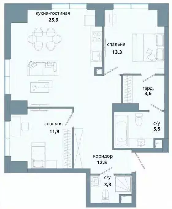 2-к кв. Москва ул. Василия Ланового, 6к3 (76.7 м) - Фото 2
