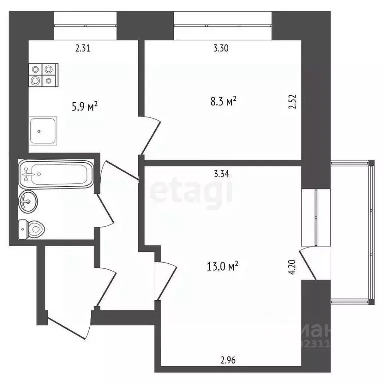 2-к кв. Пермский край, Пермь ул. Крисанова, 19 (34.3 м) - Фото 0