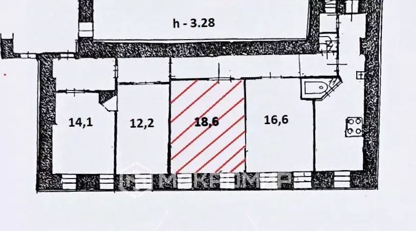 Комната Санкт-Петербург Большая Пушкарская ул., 38 (18.6 м) - Фото 1