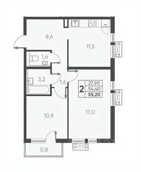 2-к кв. Краснодарский край, Новороссийск ул. Мурата Ахеджака, 1В (55.2 ... - Фото 0
