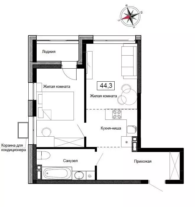 Квартира-студия: Новый, улица Ленина, 6с2 (44.3 м) - Фото 1