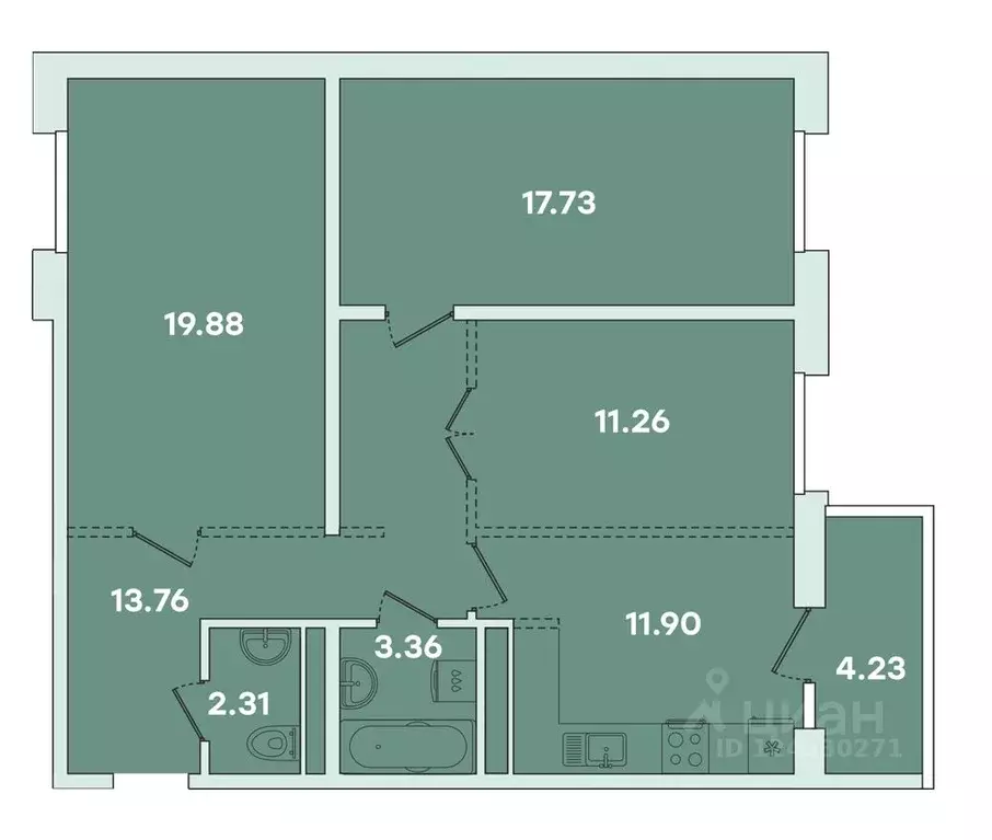3-к кв. Иркутская область, Иркутск ул. Петрова, 18 (84.43 м) - Фото 0
