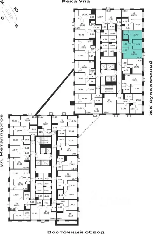 2-к кв. Тульская область, Тула Парк Патриот жилой комплекс (55.08 м) - Фото 1