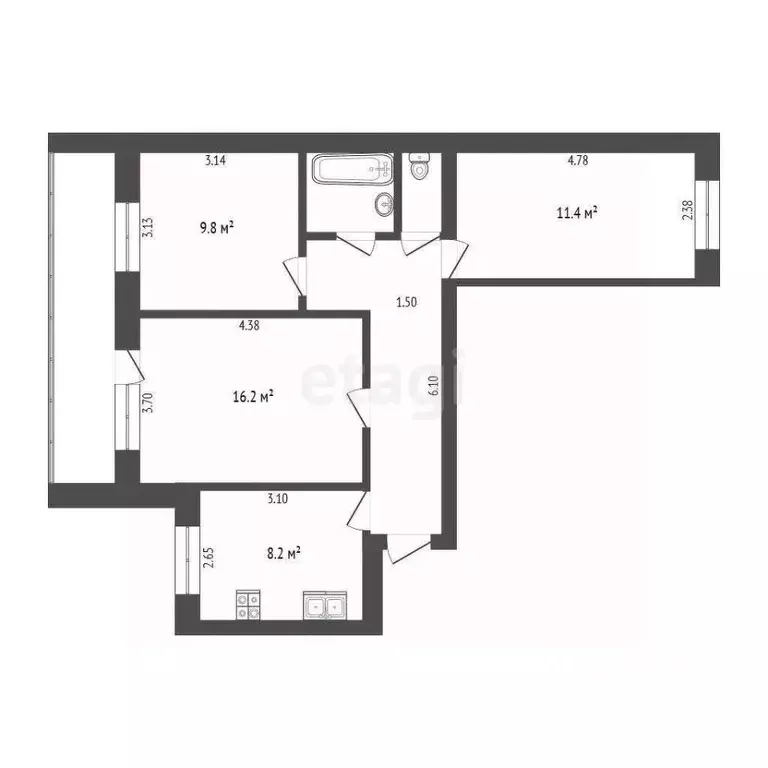 3-к кв. Тюменская область, Тюмень Профсоюзная ул., 11 (60.5 м) - Фото 0