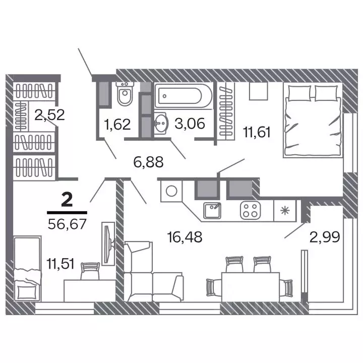 2-к кв. Рязанская область, Рязань Петра и Февронии жилой комплекс ... - Фото 1