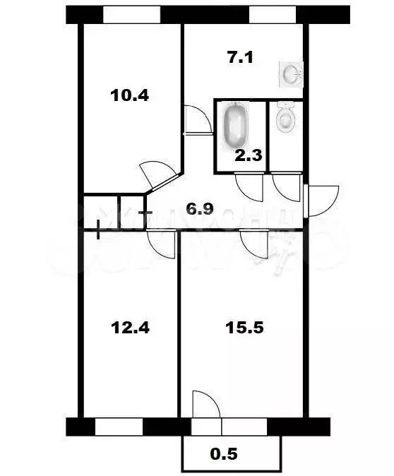 3-к. квартира, 58 м, 5/5 эт. - Фото 0