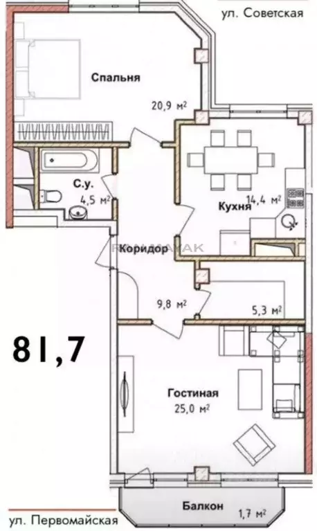 2-к кв. Адыгея, Майкоп Советская ул., 219 (81.8 м) - Фото 2