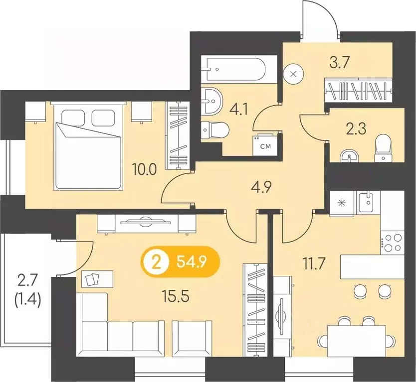 2-к кв. Удмуртия, Ижевск Воткинское ш., 53к1 (54.9 м) - Фото 1