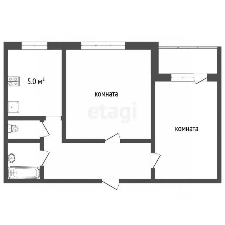 2-к кв. Кемеровская область, Прокопьевск Тырган мкр, 10-й мкр, 19 ... - Фото 2