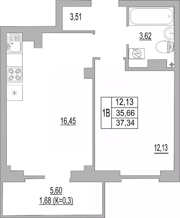 1-к кв. Псковская область, Псков ул. Юности, 32 (37.34 м) - Фото 0