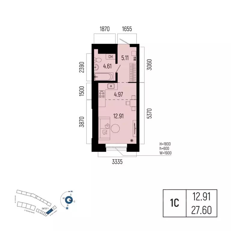 1-к кв. Башкортостан, Уфа Глумилино-1 мкр, Новатор жилой комплекс ... - Фото 1