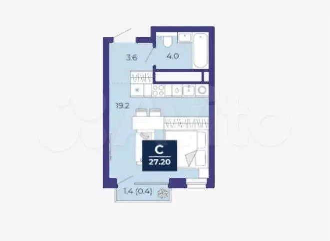 Квартира-студия, 27,2 м, 6/18 эт. - Фото 1