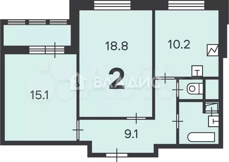 2-к. квартира, 58,1 м, 14/15 эт. - Фото 0