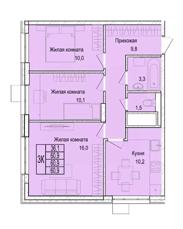 3-к кв. Московская область, Мытищи Леонидовка мкр,  (60.9 м) - Фото 0