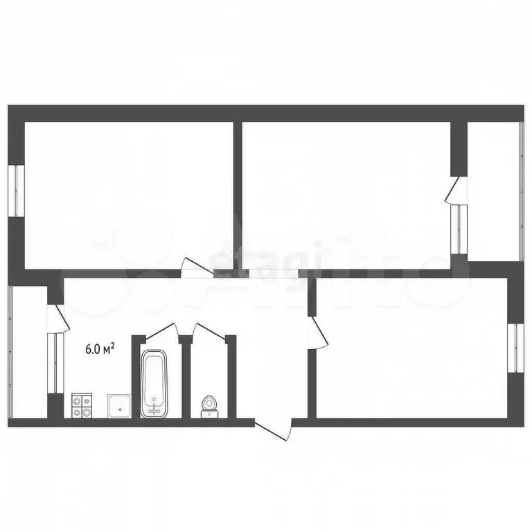 3-к. квартира, 59,8 м, 5/5 эт. - Фото 0