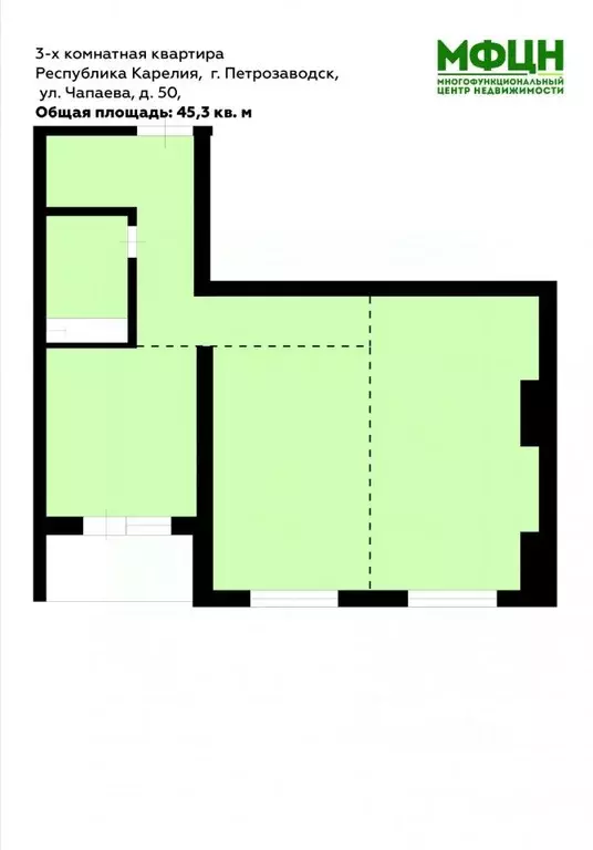 3-к кв. Карелия, Петрозаводск ул. Чапаева, 50 (45.3 м) - Фото 1