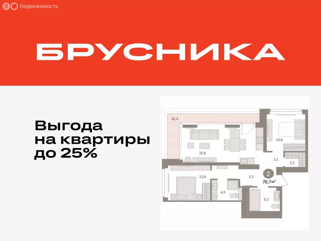 2-комнатная квартира: Тюмень, жилой комплекс На Минской (76.68 м) - Фото 0