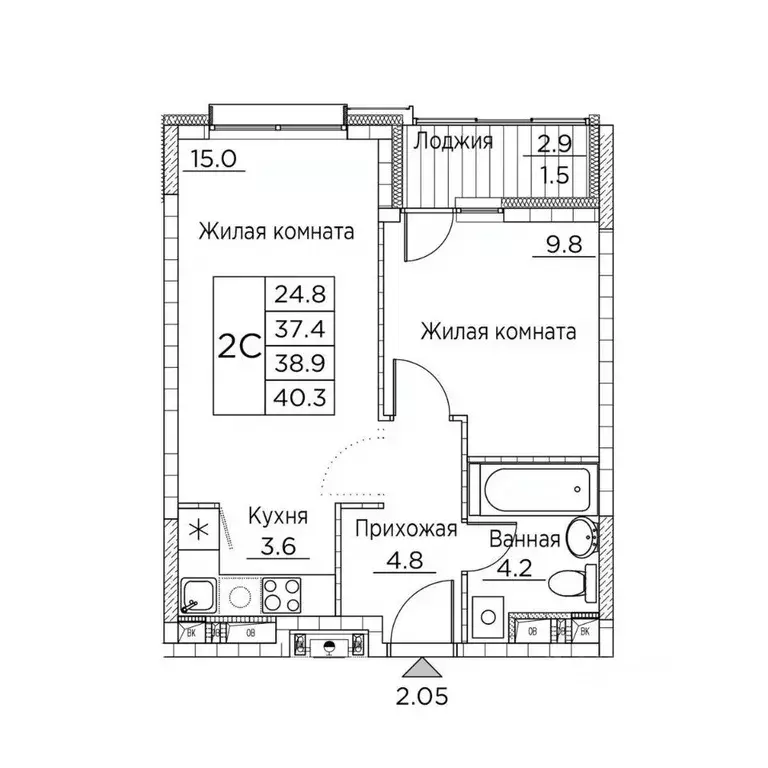 2-к кв. Приморский край, Владивосток ул. Расула Гамзатова, 7к2 (40.3 ... - Фото 1
