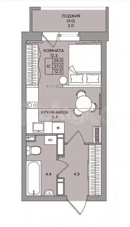 Квартира-студия, 31 м, 4/17 эт. - Фото 0