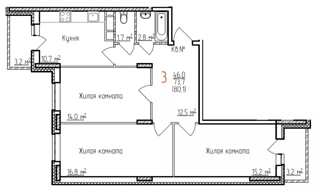 3-к кв. Владимирская область, Владимир Добросельская ул., 178 (80.1 м) - Фото 0