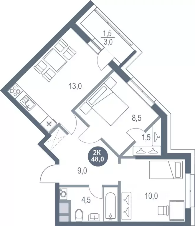 2-к кв. Московская область, Котельники Новые Котельники мкр, 11 (48.0 ... - Фото 1