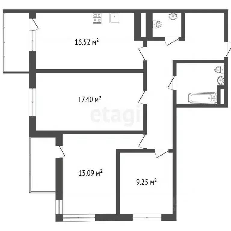3-к кв. Ростовская область, Ростов-на-Дону Тибетская ул., 1Вс1 (85.64 ... - Фото 2
