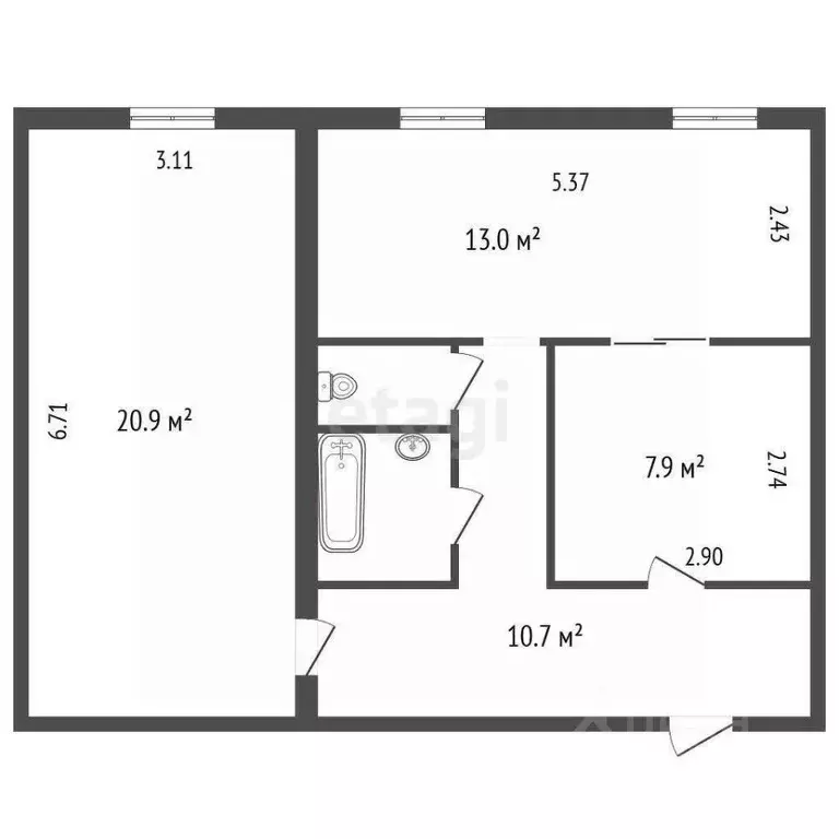 2-к кв. Ленинградская область, Всеволожский район, Кузьмоловский пгт ... - Фото 2
