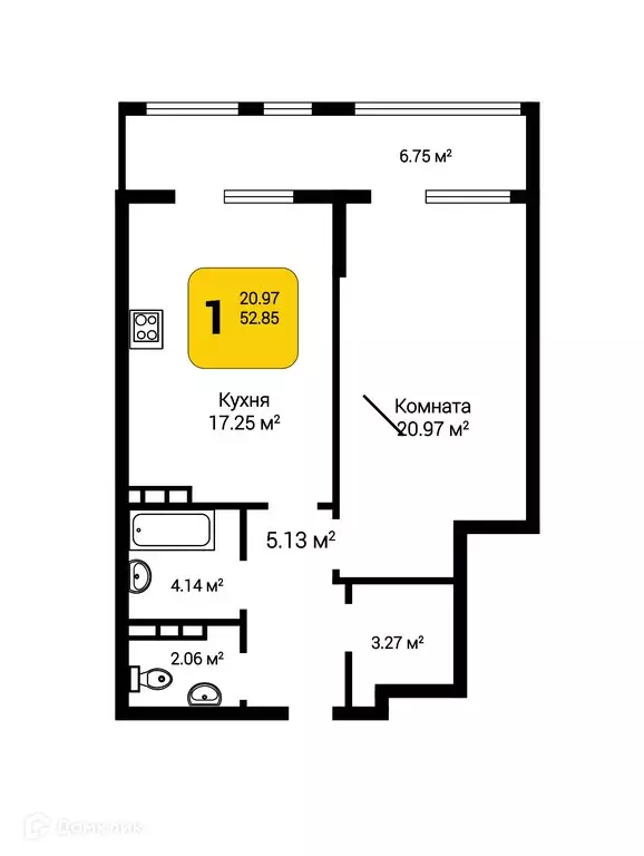 Продаётся 1-к квартира, 56.2 м - Фото 0