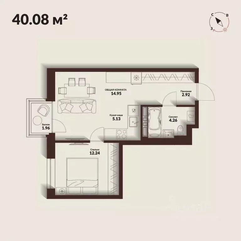 1-к кв. Приморский край, Владивосток Каскада жилой комплекс (40.09 м) - Фото 1