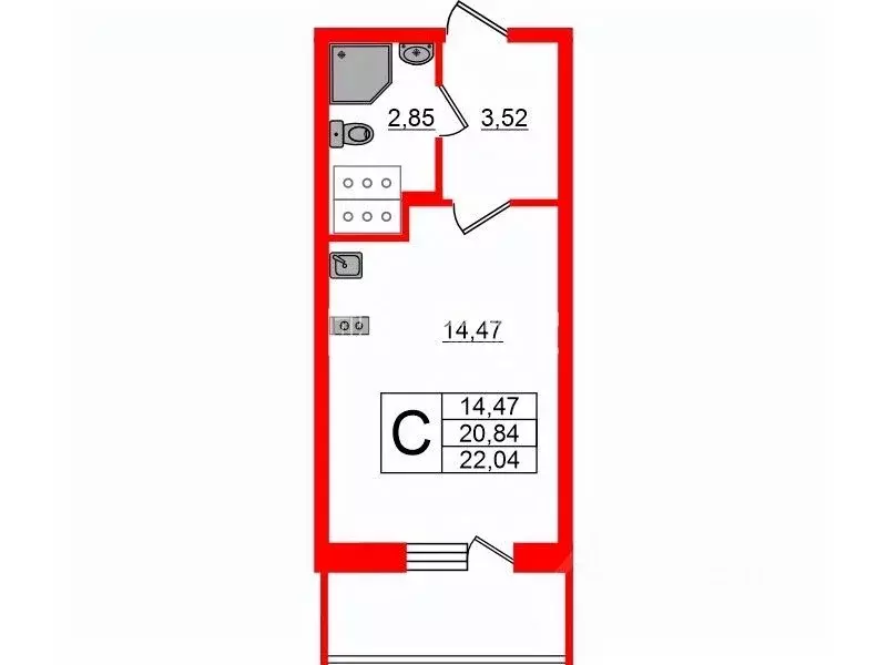 Студия Санкт-Петербург ул. Плесецкая, 10 (20.5 м) - Фото 1