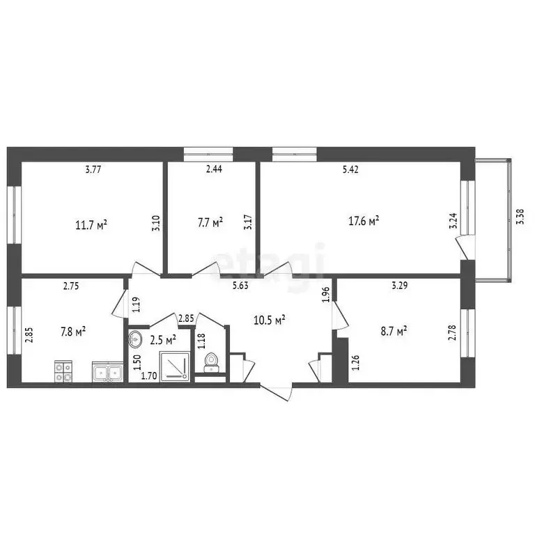 4-комнатная квартира: Камышлов, улица Максима Горького, 8 (68.1 м) - Фото 1
