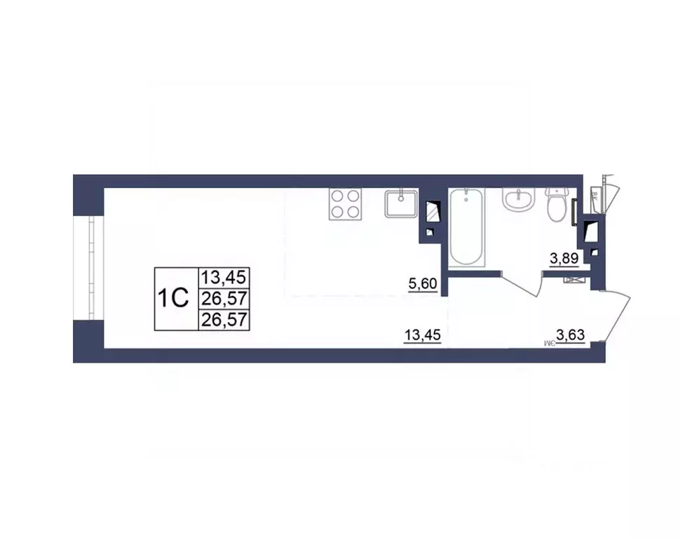 Студия Башкортостан, Уфа Космос жилой комплекс, лит1 (26.39 м) - Фото 1