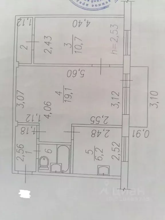 2-к кв. Кемеровская область, Новокузнецк ул. Циолковского, 15 (44.7 м) - Фото 0