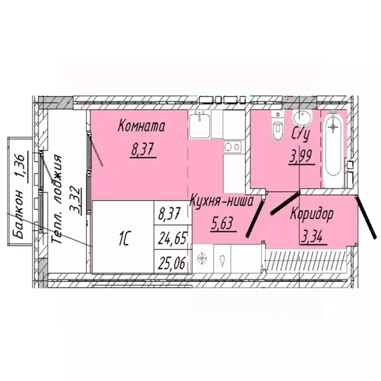 1-к кв. Омская область, Омск ул. 2-я Дачная (25.06 м) - Фото 0