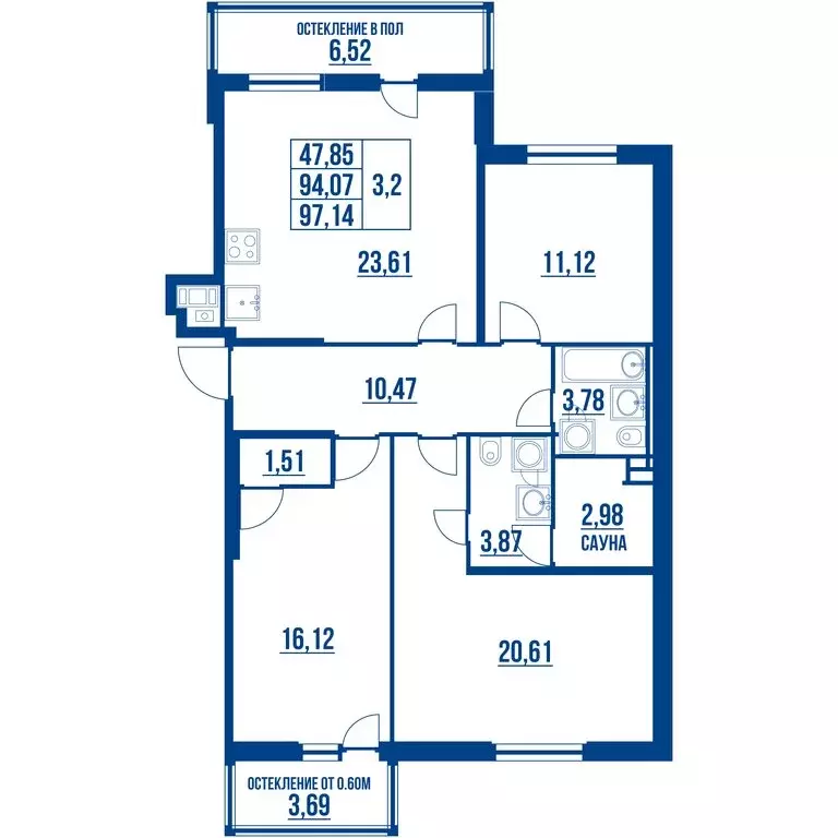 3-комнатная квартира: Санкт-Петербург, Кубинская улица, 78к2 (97.14 м) - Фото 0