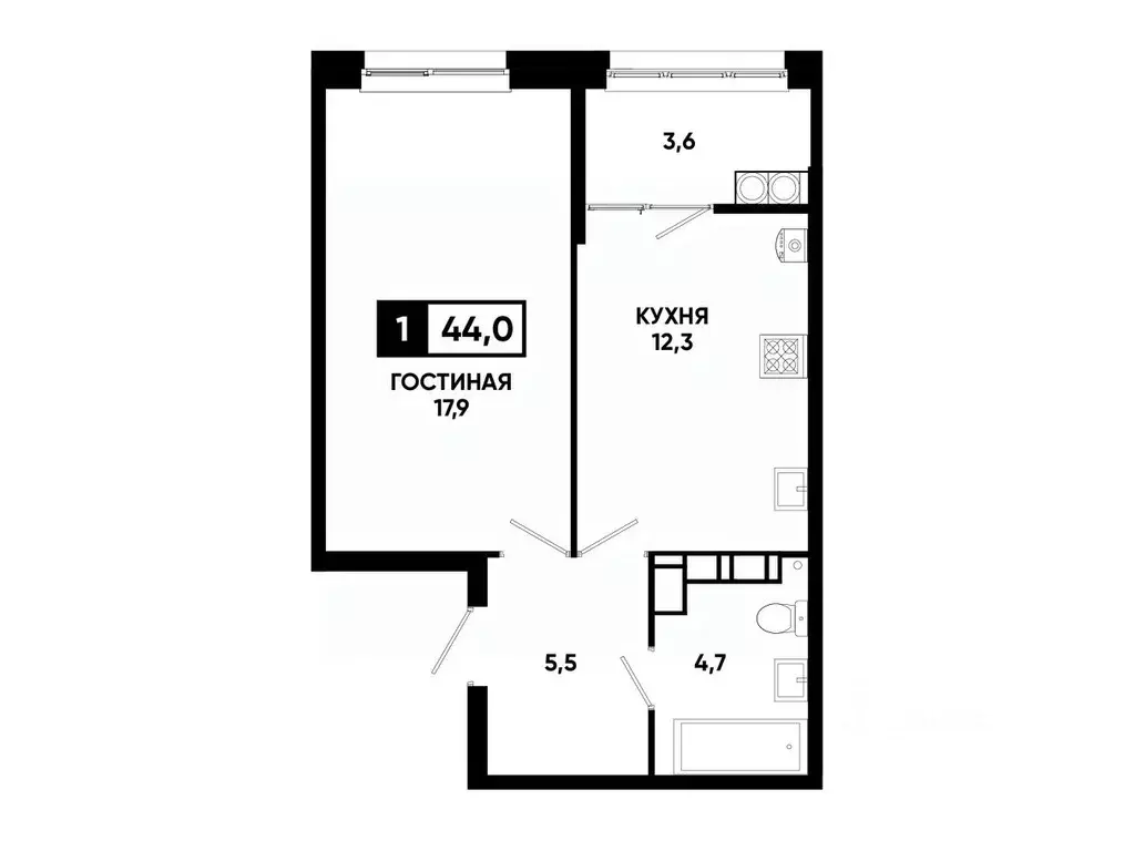 1-к кв. Ставропольский край, Ставрополь ул. Андрея Голуба, 12к8 (44.0 ... - Фото 0
