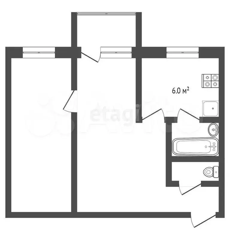 2-к. квартира, 44 м, 5/5 эт. - Фото 1