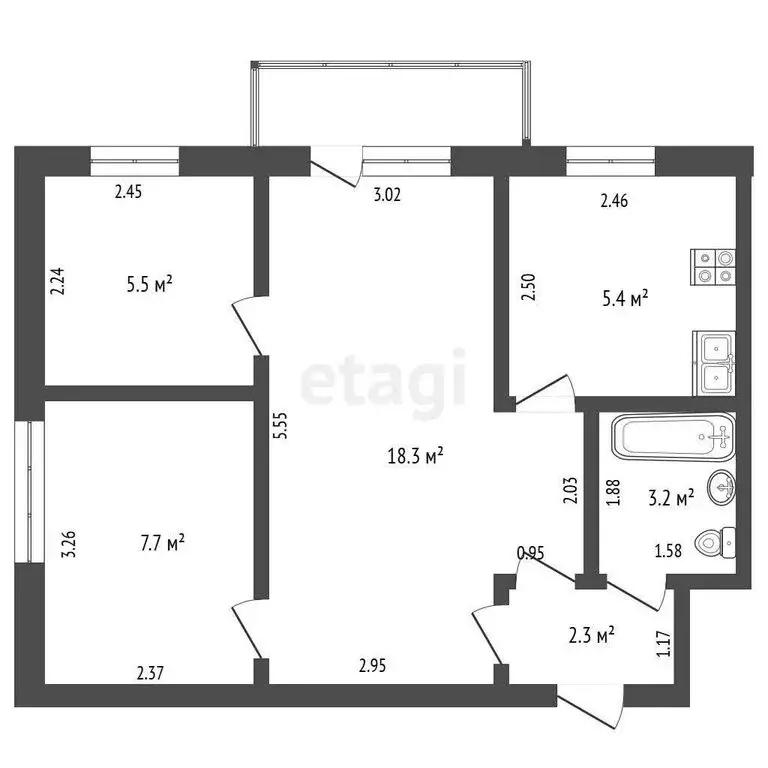 3-комнатная квартира: Стерлитамак, Элеваторная улица, 96 (42.8 м) - Фото 1