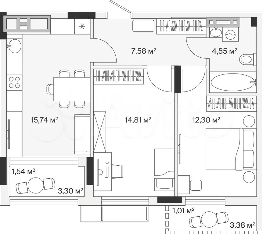 2-к. квартира, 57,5 м, 7/7 эт. - Фото 1