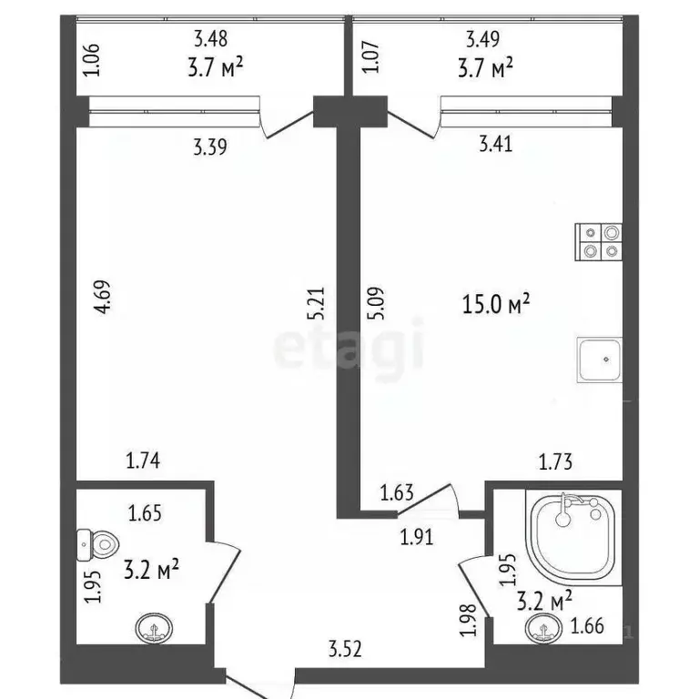 1-к кв. Краснодарский край, Анапа Владимирская ул., 154к1 (54.0 м) - Фото 2