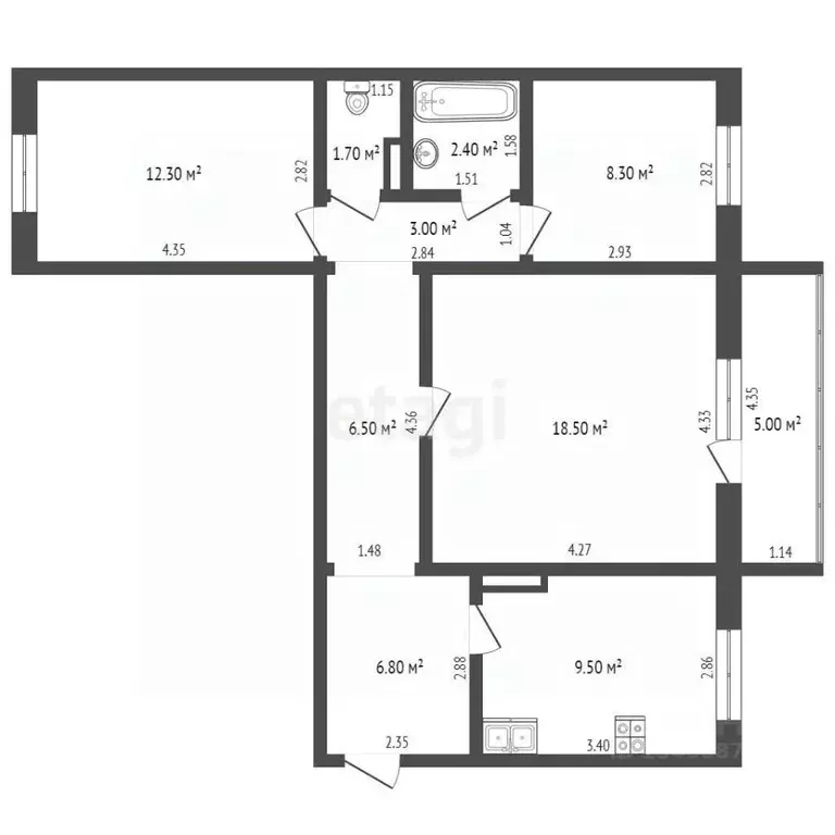 3-к кв. Ханты-Мансийский АО, Ханты-Мансийск ул. Анны Коньковой, 2 ... - Фото 2