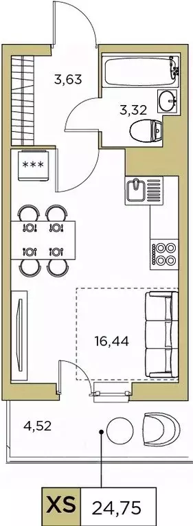 Студия Санкт-Петербург ул. Русановская, 24 (24.8 м) - Фото 0