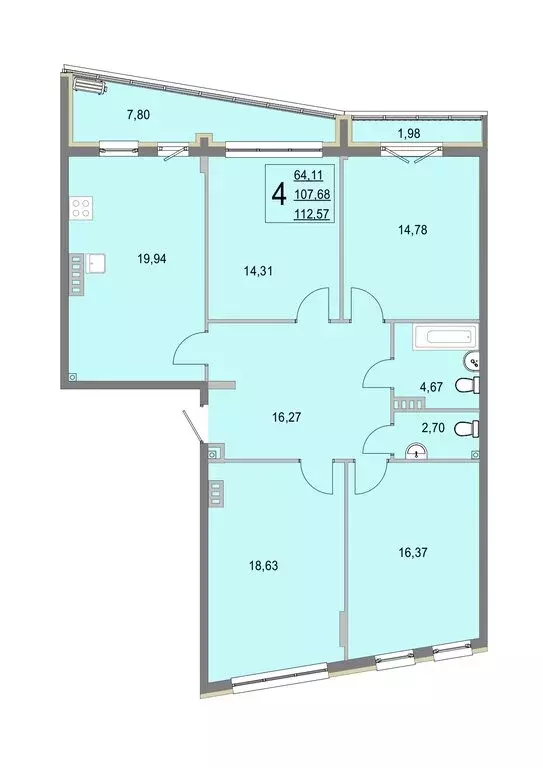 4-комнатная квартира: деревня Крюково, 6 (111.9 м) - Фото 0