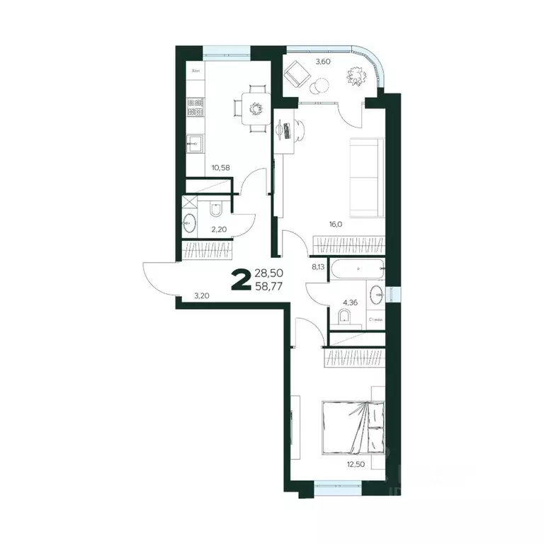 2-к кв. Московская область, Химки Сходня мкр,  (58.77 м) - Фото 1