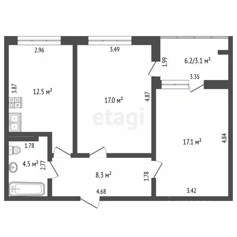 2-к кв. Краснодарский край, Анапа ул. Адмирала Пустошкина, 22к2 (65.6 ... - Фото 1